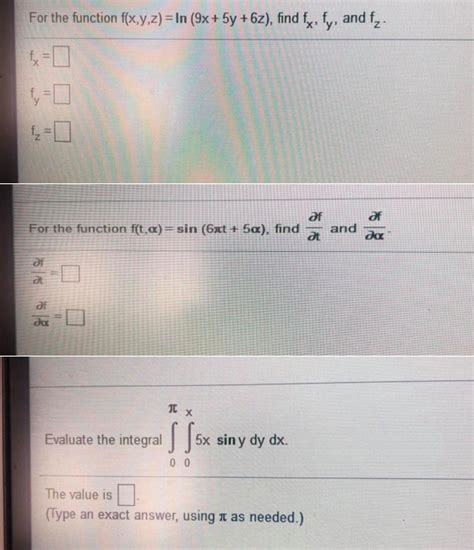 Solved For The Function F X Y Z In 9x 5y 6z Find Fx