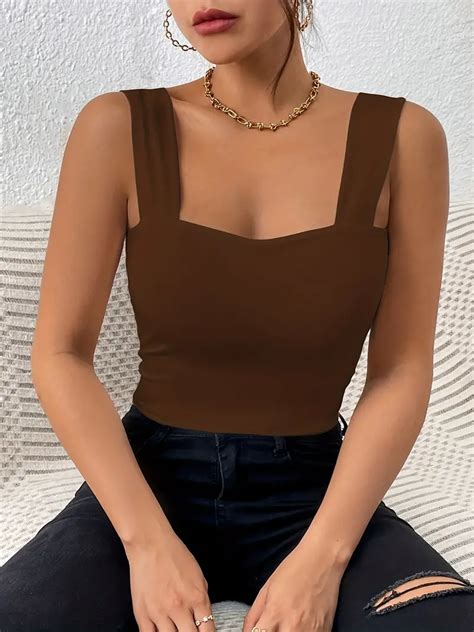 Solid Crop Cami Top Sleeveless Casual Every Day Top Summer Temu