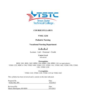 Fillable Online Degreeplans Westtexas Tstc Course Syllabus Vnsg