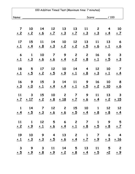 Timed Test For Multiplication