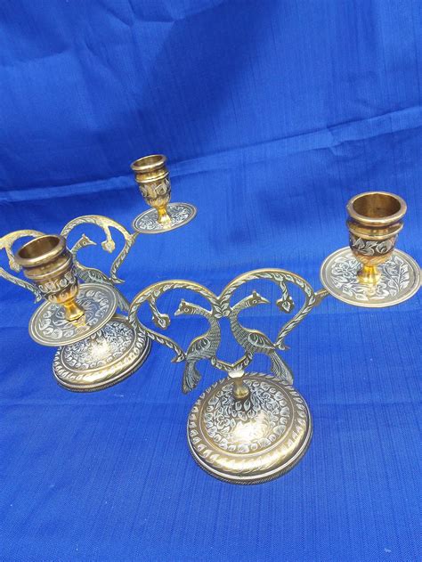 Vintage Brass Peacock Candle Holders Set Etsy