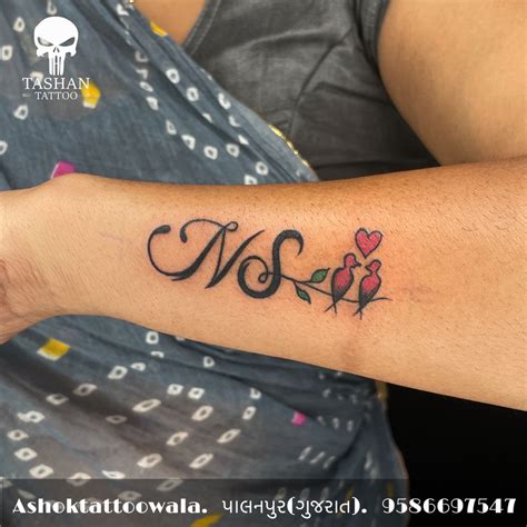 Ns Letter Tattoo With Love Birds Tattoo Lettering Name Tattoo On