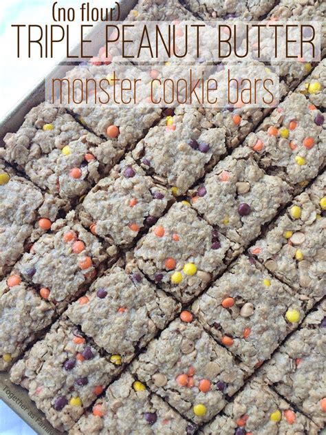 No Flour Triple Peanut Butter Monster Cookie Bars Together As