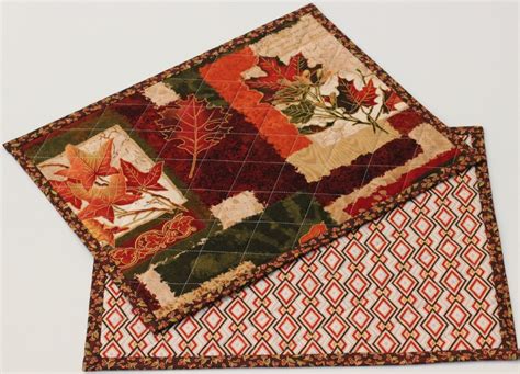 Set Of 6 Autumn Fall Quilted Placemats Leaves Table Decor