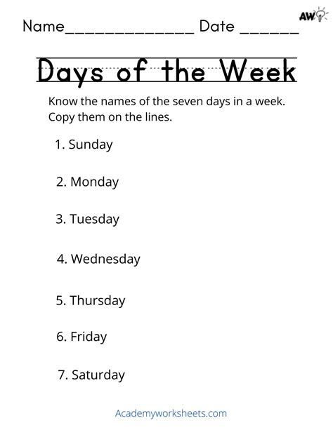 Days Of The Week Worksheets Pdf Academy Worksheets