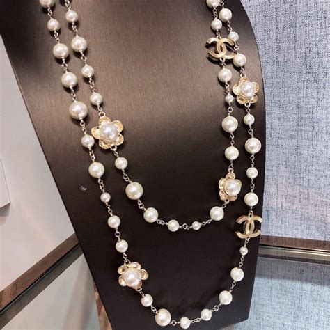 Chanel Stylized Flower Multi Layered Pearl Necklace Gold Tone For Women