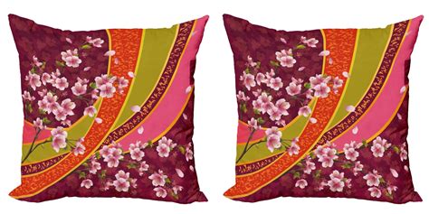 Ambesonne Flower Throw Pillow Cover 2 Pack Sakura Blossom Japanese 20