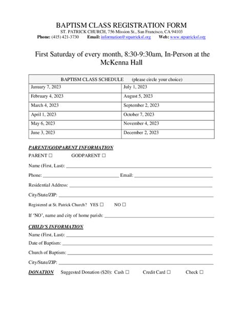 Fillable Online Baptism Class Registration Form Fax Email Print Pdffiller