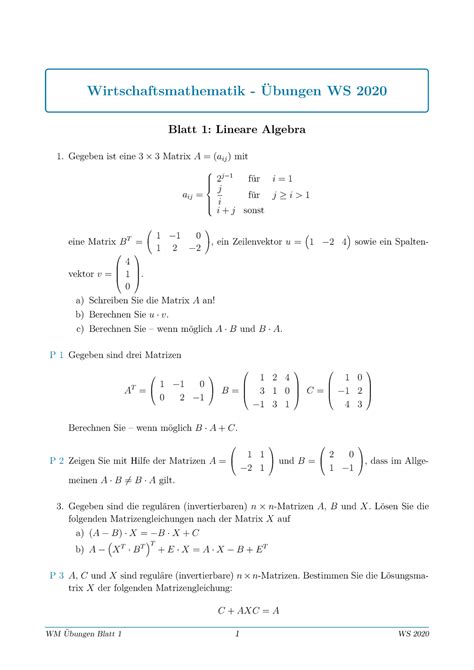 Wm Blatt Ws Wirtschaftsmathematik Ubungen Ws Blatt