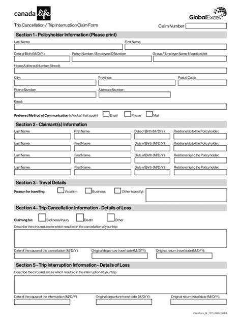 Fillable Online Trip Cancellation Trip Interruption Claim Form Trip