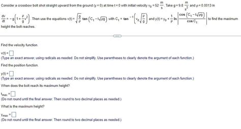 Solved Consider A Crossbow Bolt Shot Straight Upward From Chegg