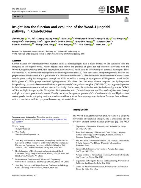 Insight Into The Function And Evolution Of The Woodljungdahl Pathway