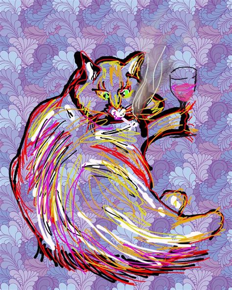 Cats Like Wine And Cigarettes Starry Night Wine Cats Artwork Gatos