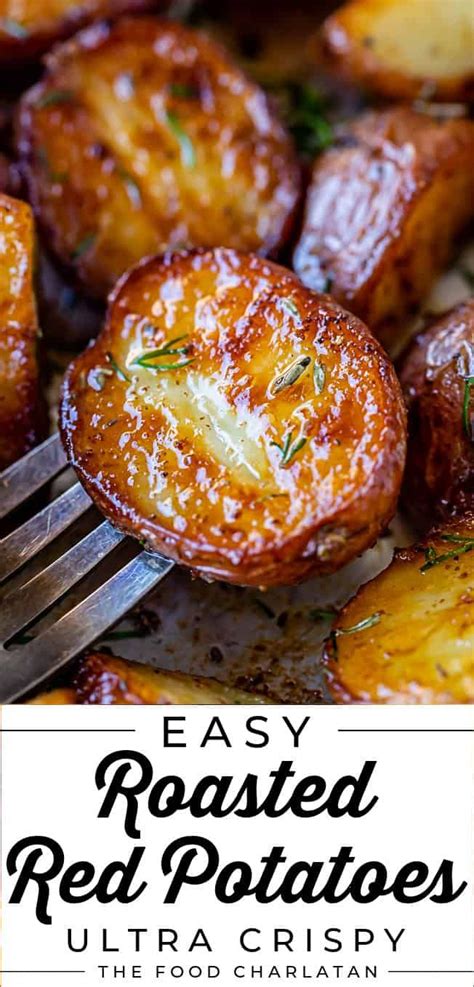 Roasted Red Potatoes On A Plate With A Fork And Text Overlay That Reads