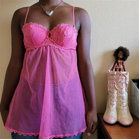 Hot Pink Victoria Secret Mesh Babydoll Cami Please Depop
