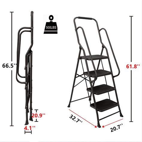 Buy FOOWIN Step Ladder 4 Step Folding Ladder With Handrails Portable