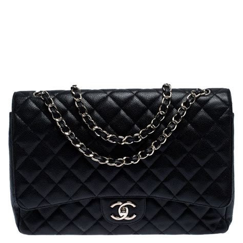 Chanel Black Quilted Caviar Leather Maxi Classic Double Flap Bag Chanel