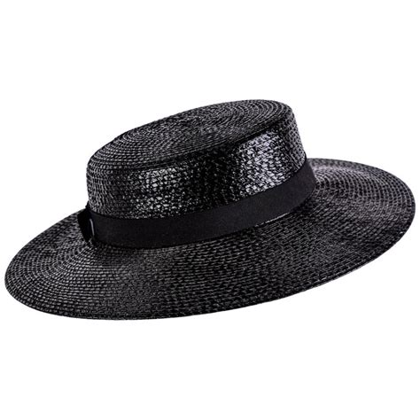 Yves Saint Laurent Ysl Vintage Glossy Black Straw Hat 1980s For Sale