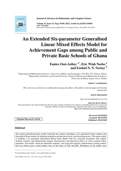 Pdf An Extended Six Parameter Generalised Linear Mixed Effects Model