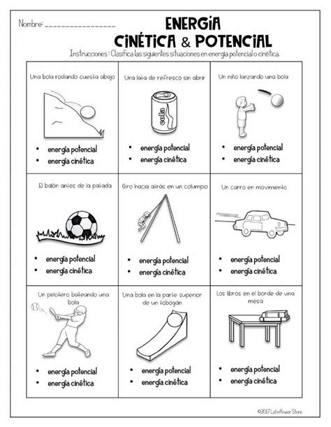 Energía Cinética y Potencial worksheet Energía cinética Energía