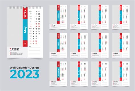 2023 kalender mall en gång i månaden vägg kalender Lycklig ny år vägg