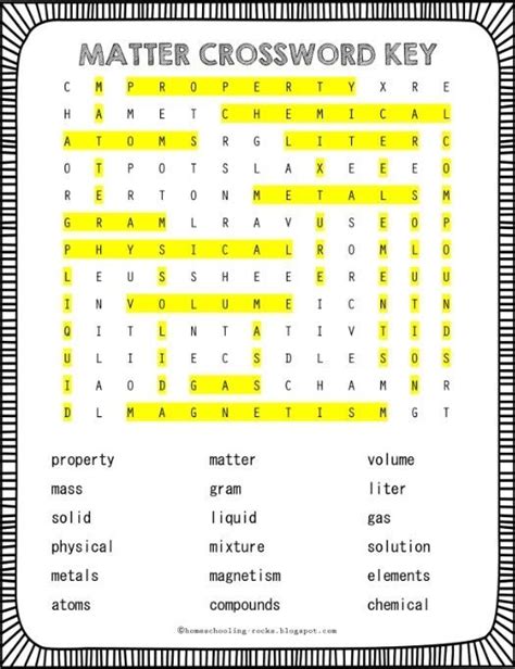 Freebie Matter Crossword Includes States Of Matter Chemical Changes