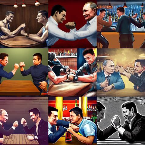 Vladimir Putin And Volodymyr Zelensky Arm Wrestle In A Stable