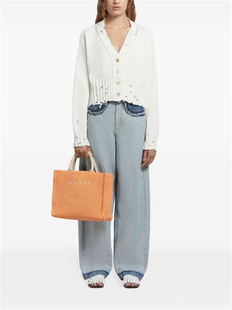 Marni Small Raffia Tote Bag In Orange Modesens