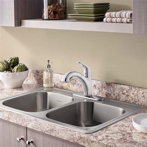 Colony® 33 x 22-Inch Stainless Steel 3-Hole Top Mount Double-Bowl ADA Kitchen Sink With Colony ...