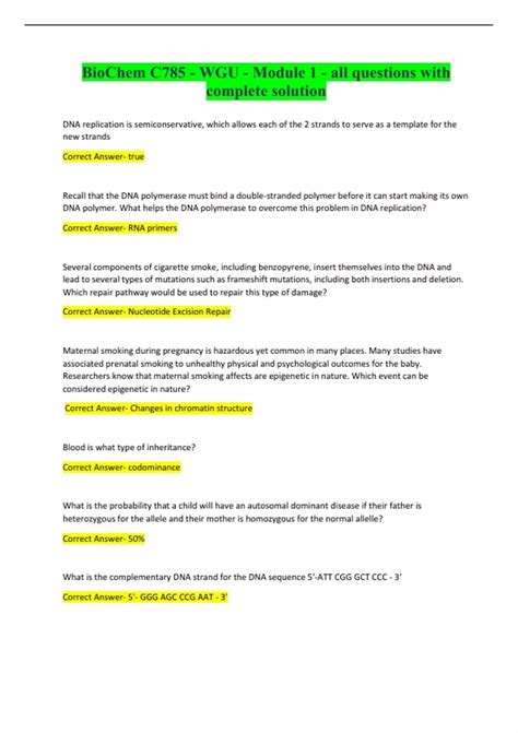 BioChem C785 WGU Module 1 All Questions With Complete Solution