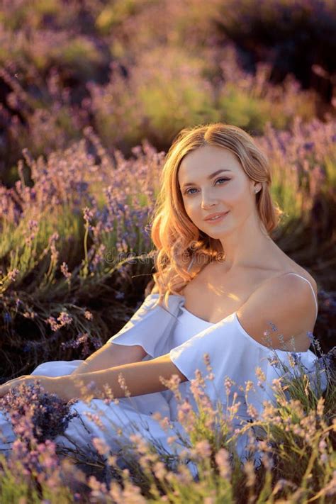 Beautiful Girl On The Lavender Field Beautiful Woman In The Lavender