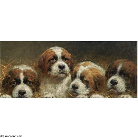 Artwork Replica Four Curious Saint Bernards Puppies By Otto Eerelman