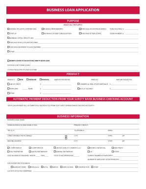 Fillable Online Surety Bank Business Loan Application Form Fax Email