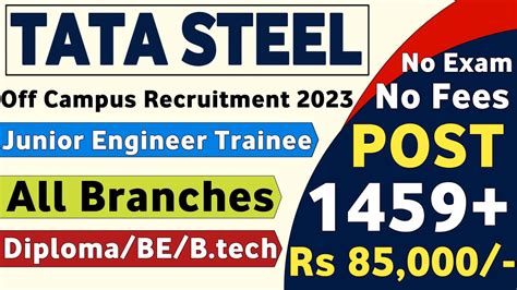 Tata Steel Recruitment 2023 Freshers Ctc 85000 Latest Mnc Jobs