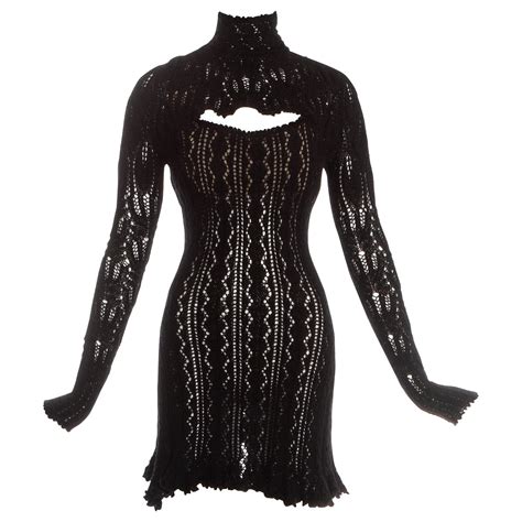 Vivienne Westwood Black Crochet Knit Corseted Mini Dress With Cut Out