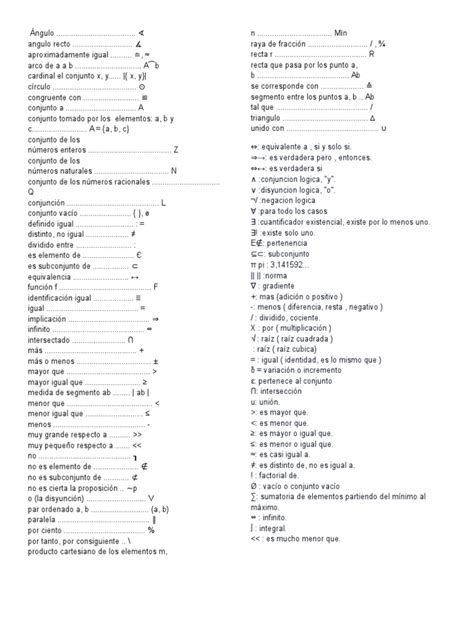 100 Simbolos Matematicos Conjunto Matemáticas Infinito