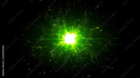 Green futuristic space particles in bright round energy structure ...