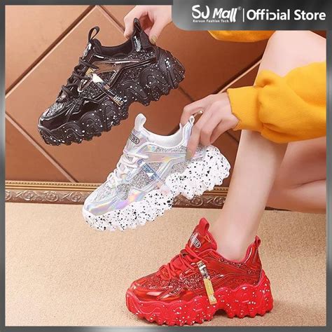 Korean Fashion High Cut Rubber Shoes For Women Luminous Chunky Shoes Sneakers Shopee Philippines