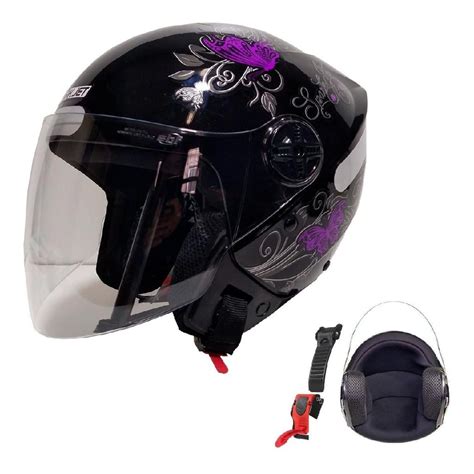 Capacete Moto Aberto Ebf Spark Jet Borboleta Preto E Lilas Shopee Brasil