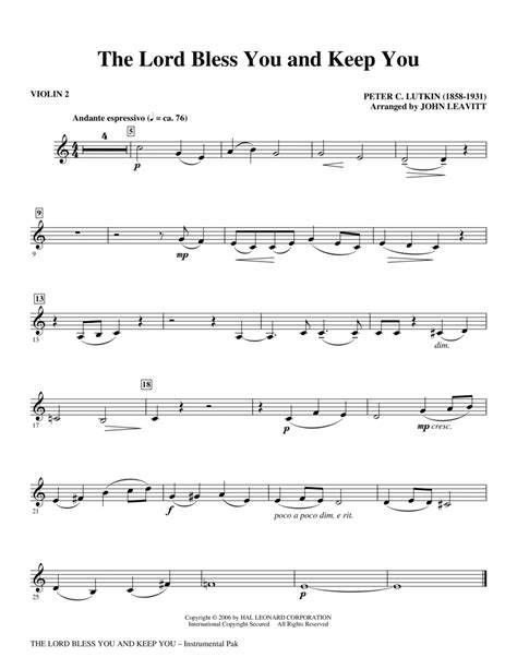 The Lord Bless You And Keep You Violin 2 By John Leavitt Choir Digital Sheet Music Sheet