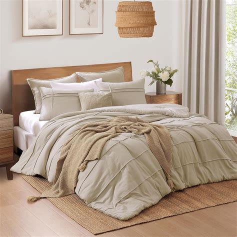 Amberspace Beige Queen Bed Comforter Set 3 Piece Queen Bed Set With Boho Comforter