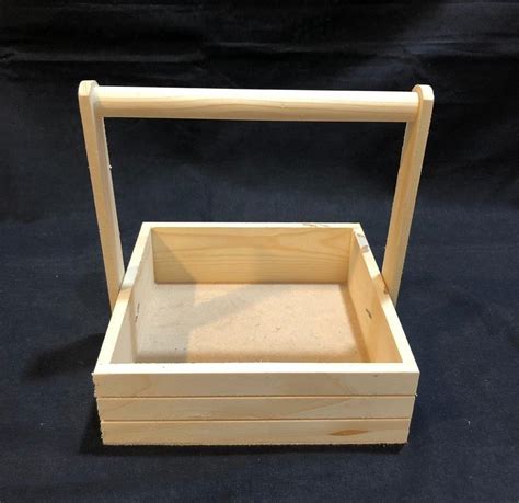 Wooden Pinewood Square Handle Basket For Gifting Size 8x8x2 5 Inches