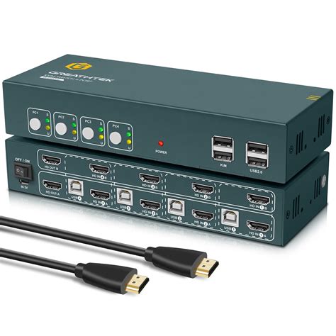 Greathtek Kvm Switch Hdmi Dual Monitor Extended Display Port Usb