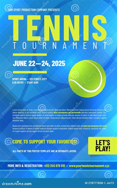 Tennis Tournament Poster Template With Ball And Racket Silhouette Stock