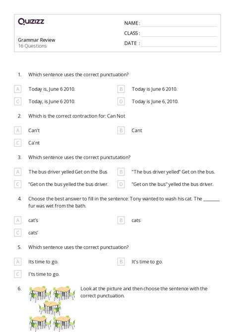 Grammar Worksheets For Th Grade On Quizizz Free Printable