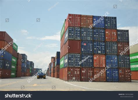 shipping container westport port klang malaysia stock photo