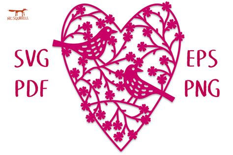 Birds And Roses Heart Svg Cut File Graphic By Nic Squirrell · Creative