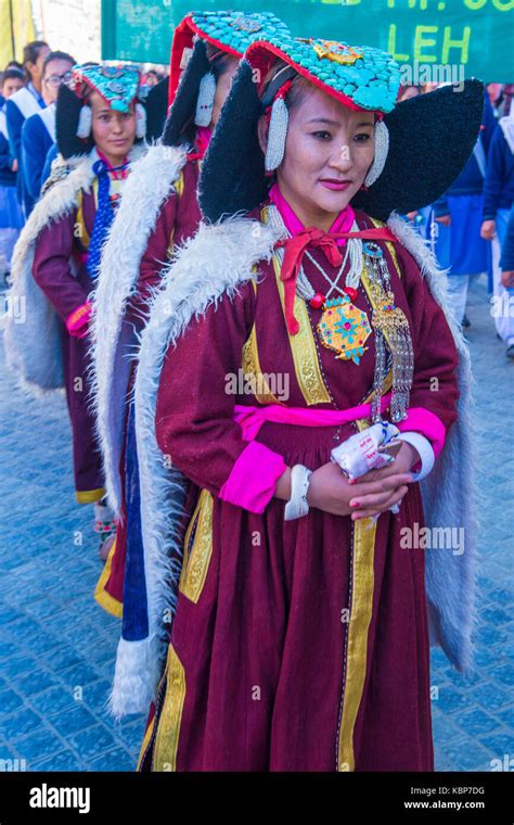 Unidentified Ladakhi people with traditional costumes participates in ...