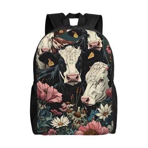 Cauagu Vintage Sunflower Cow Print Backpacks Travel Daypack Casual