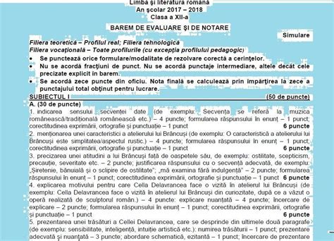 BAC 2018 Baremul de notare la română real şi tehnologic clasa a XII